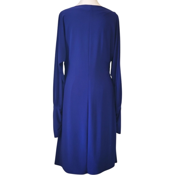Lauren Ralph Lauren Evening Blue Long Sleeve Cold Shoulder Ruched Dress, 16 - Picture 3 of 12